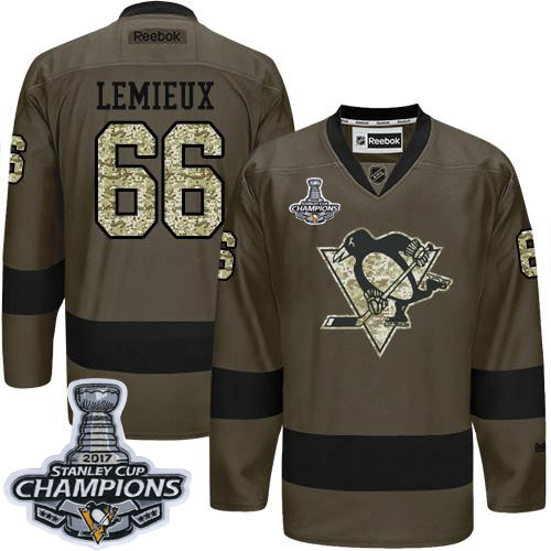 Penguins #66 Mario Lemieux Green Salute to Service Stanley Cup Finals Champions Stitched NHL Jersey